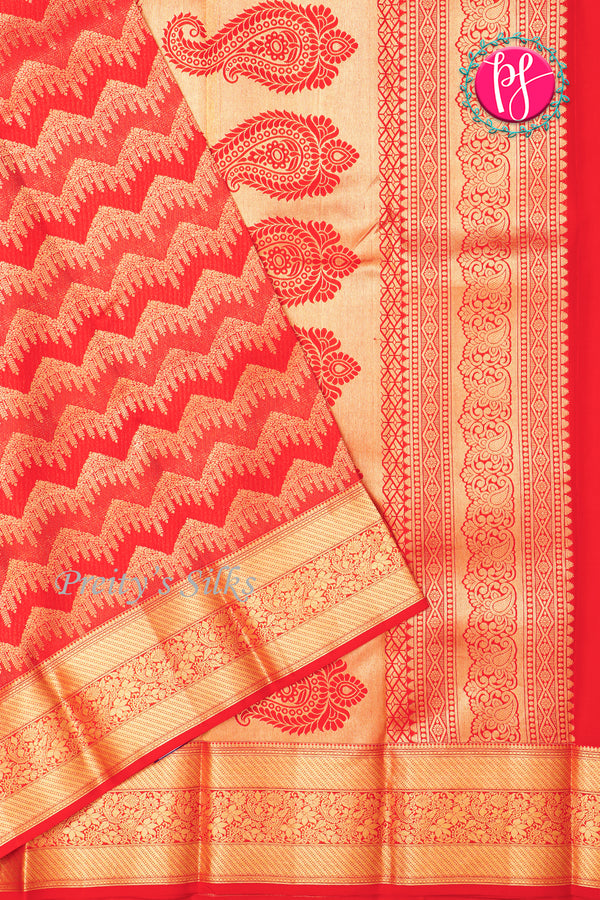 Pure Brocade Kanchipuram Silk Saree-Red-PA27188
