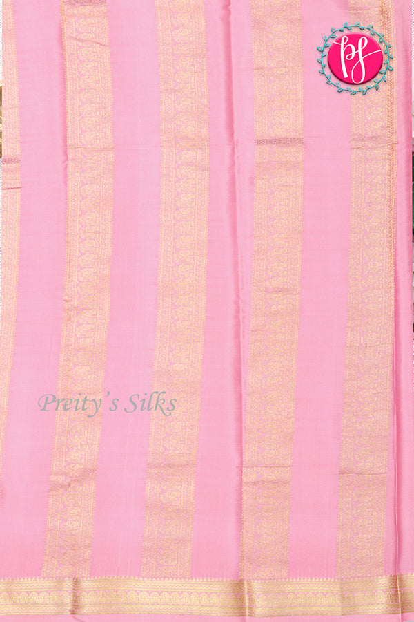 Pure Mysore Crepe Silk Saree-Doublechecks-Bottlegreen And Babypink-PA26523