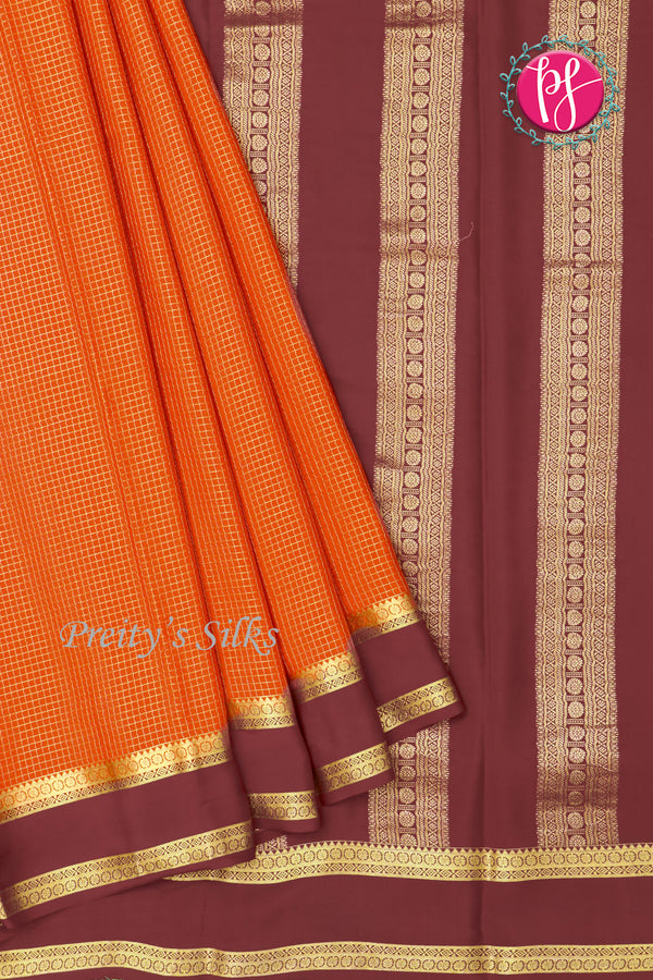 Pure Mysore Crepe Silk Saree -Rust orange And Maroon-PF86046