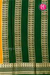 Pure Mysore Crepe Silk Saree-Yellow And Bottlegreen-PA26566