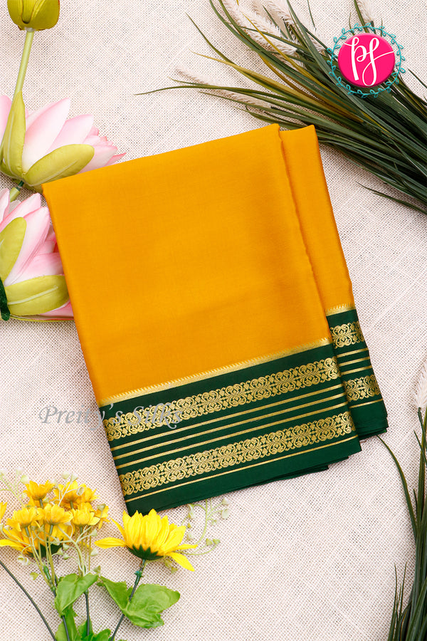 Pure Mysore Crepe Silk Saree-Yellow And Green- PA34176