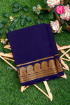 Pure Mysore Crepe Silk Saree-Mango border- Navyblue- PA35251