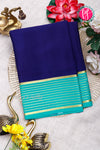 Pure Mysore Crepe Silk Saree-Navyblue And Tealblue-PA28865