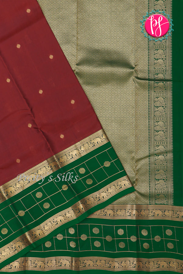 Half Pure Kanchipuram Silk Saree-Maroon And Bottlegreen-PA24684