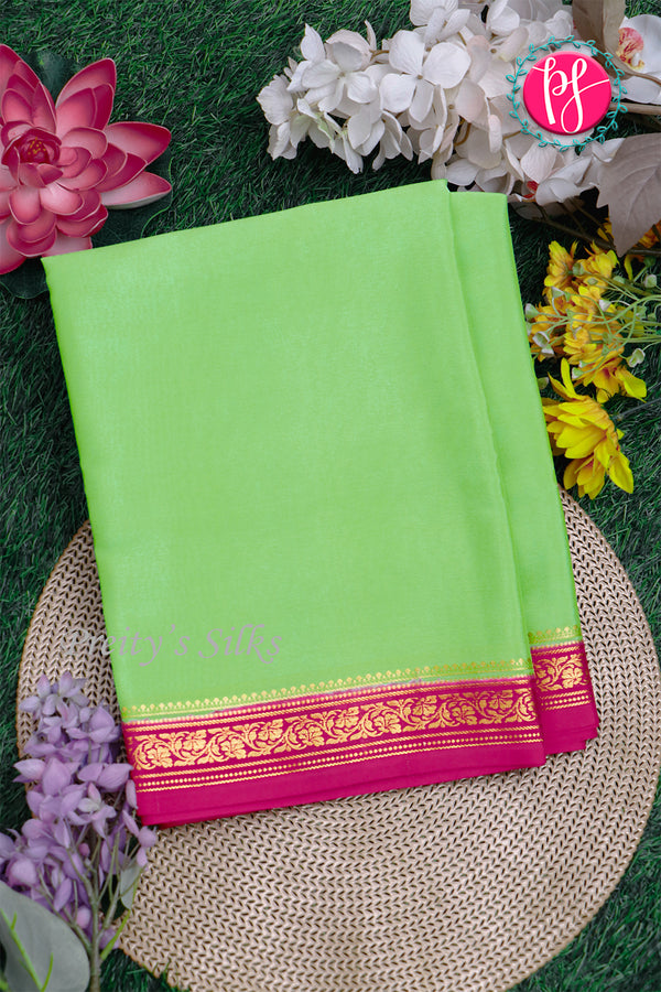 Pure Mysore Crepe Silk Saree-Pistagreen And Pink-PA28638