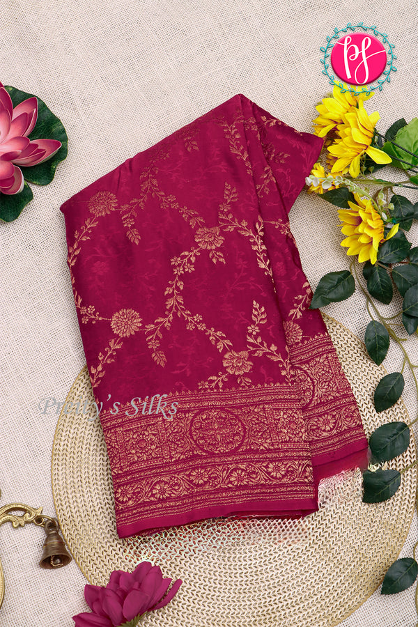 PURE KADDI BANARASI CREPE SILK SAREE-Marron-PA29680
