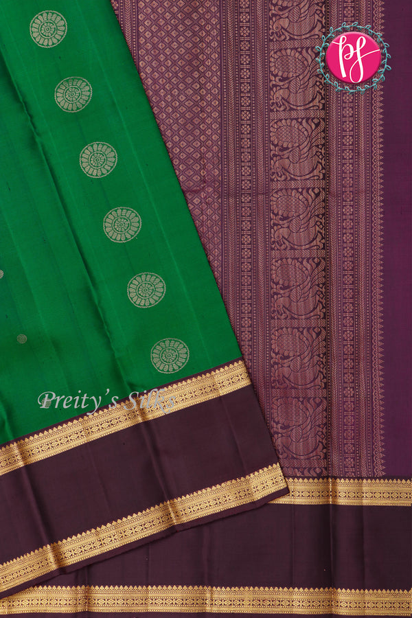 Pure Kanchipuram Silk Saree-Darkgreen And Very Dark Raspberry- PA17555