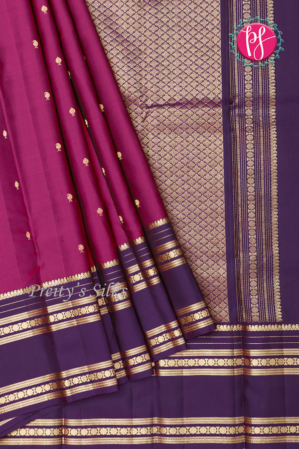 Pure Kanchipuram Silk Saree-Magenta-Rose And Navyblue-PA17570