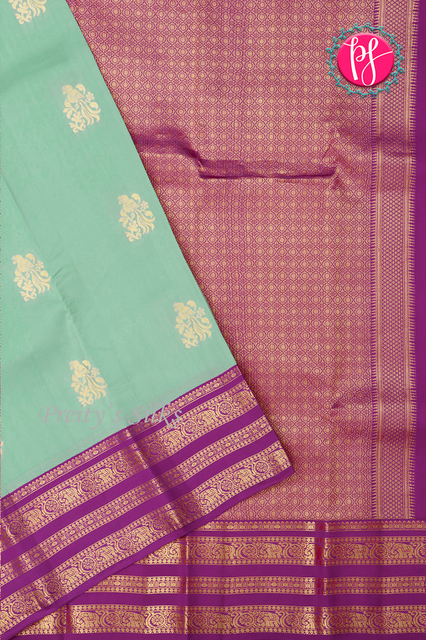 Half Pure Kanchipuram Silk Saree-Pastelgreen And Purple-PA25832