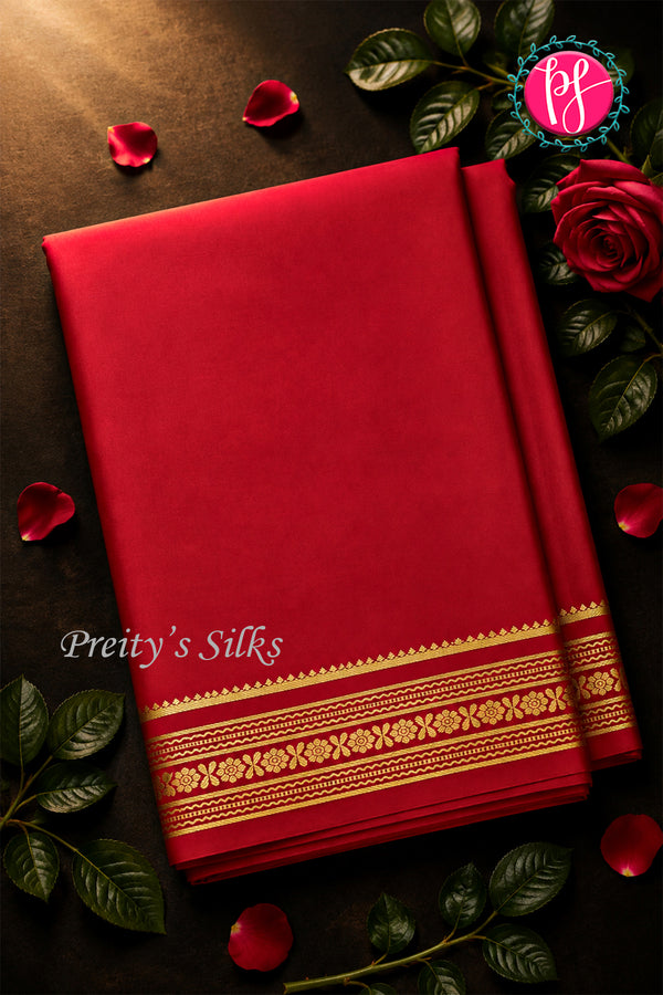 Pure Mysore Crepe Silk Saree -Red-PF46924
