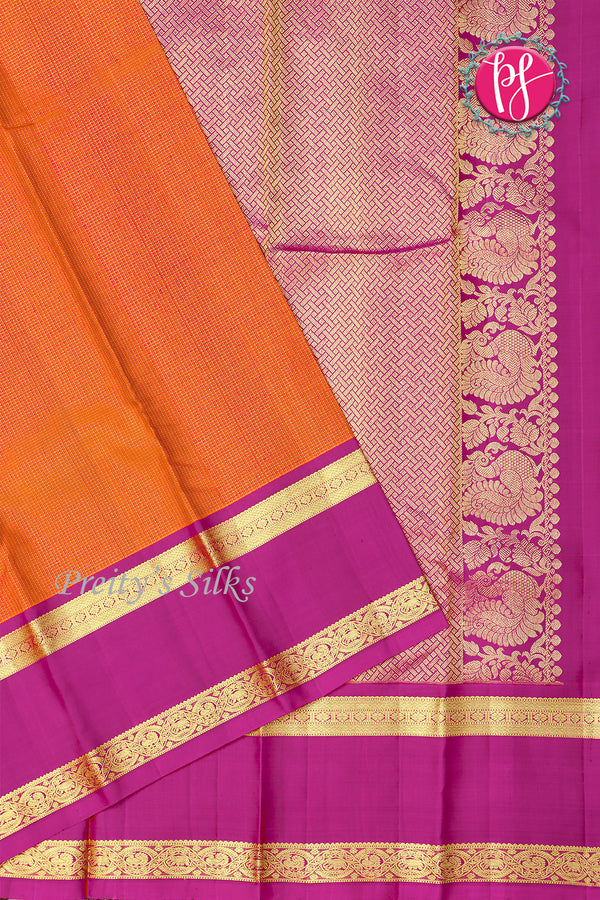 Pure Kanchipuram Silk Saree-Orange And MagentaPink- PF45401
