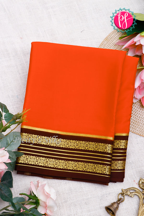 Pure Mysore Crepe Silk Saree-Saffron And Chocolatebrown-PA29028