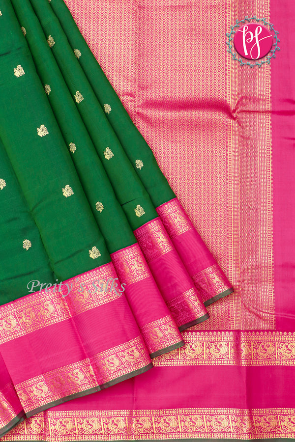Pure Kanchipuram Silk Saree-Green And pink-PF63079