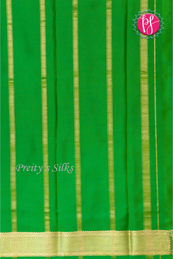 Pure Mysore Crepe Silk Saree -Coral Pink And Parrotgreen-PF82724