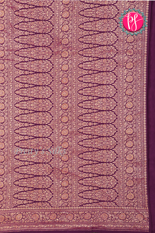 Pure Banarasi Crepe Silk Saree-Deepwine-PA22100
