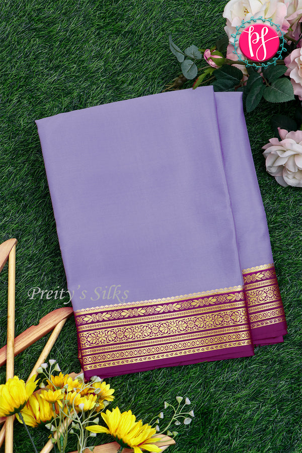 Pure Mysore Crepe Silk Saree-Bluishgrey And Wine-PA2890737