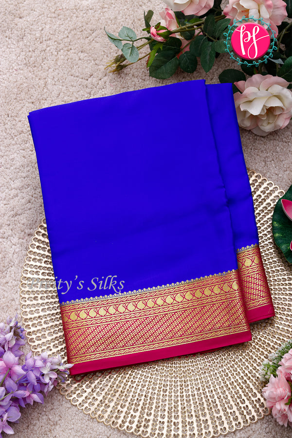 Pure Mysore Crepe Silk Saree-Royalblue And Pink-PA22436