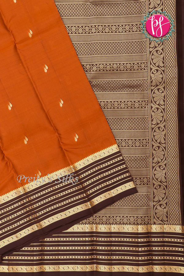 Half Pure Kanchipuram Silk Saree-Rustorange And Maroon-PF04461