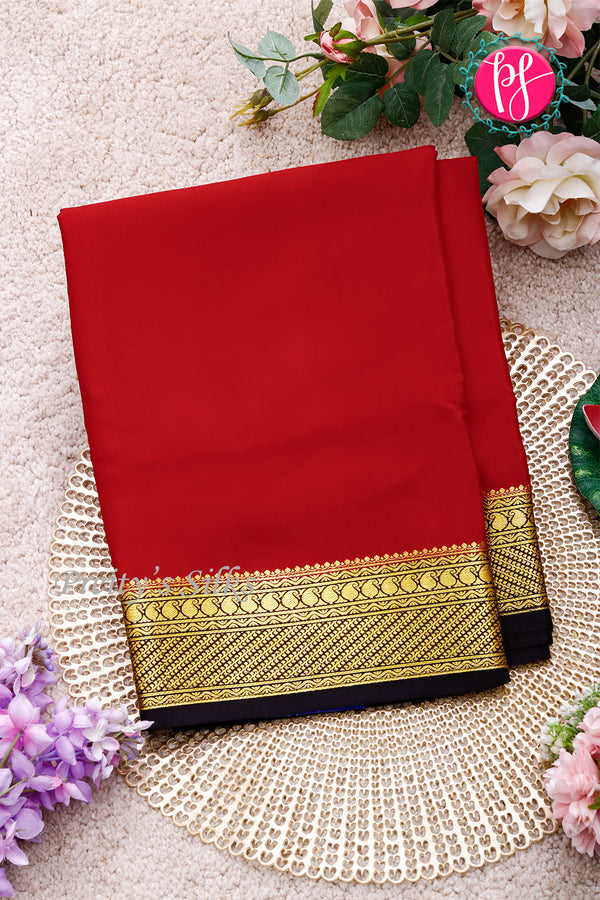 Pure Mysore Crepe Silk Saree-Red And Black-PA22436