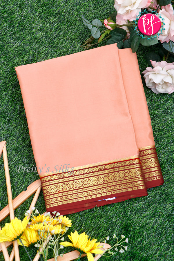 Pure Mysore Crepe Silk Saree- Pastel peach And Brickred-PA28937