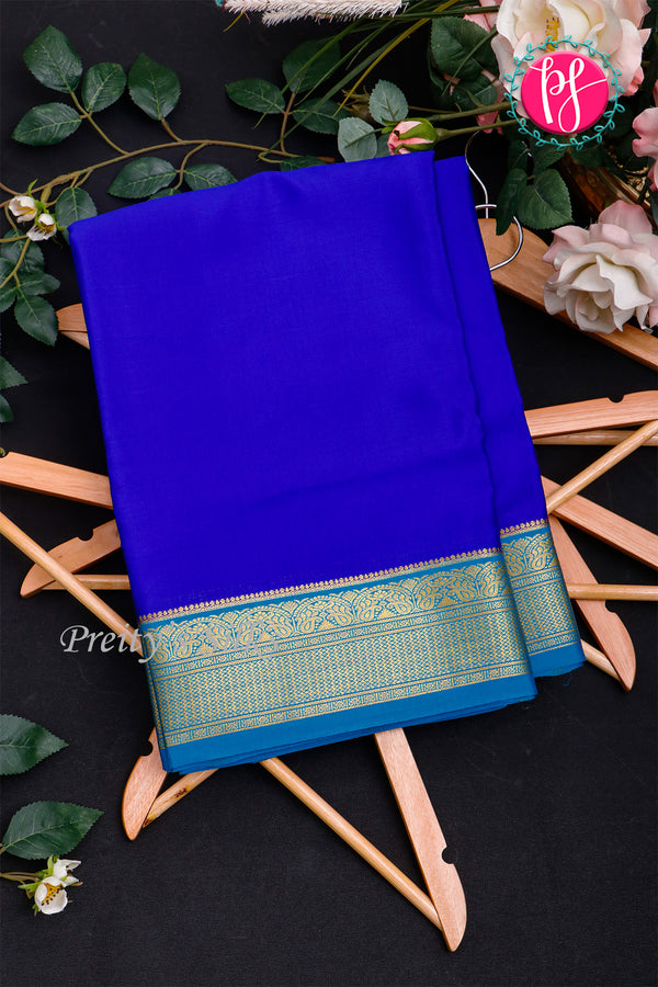 Pure Mysore Crepe Silk Saree-Royalblue And Tealblue-PA28962