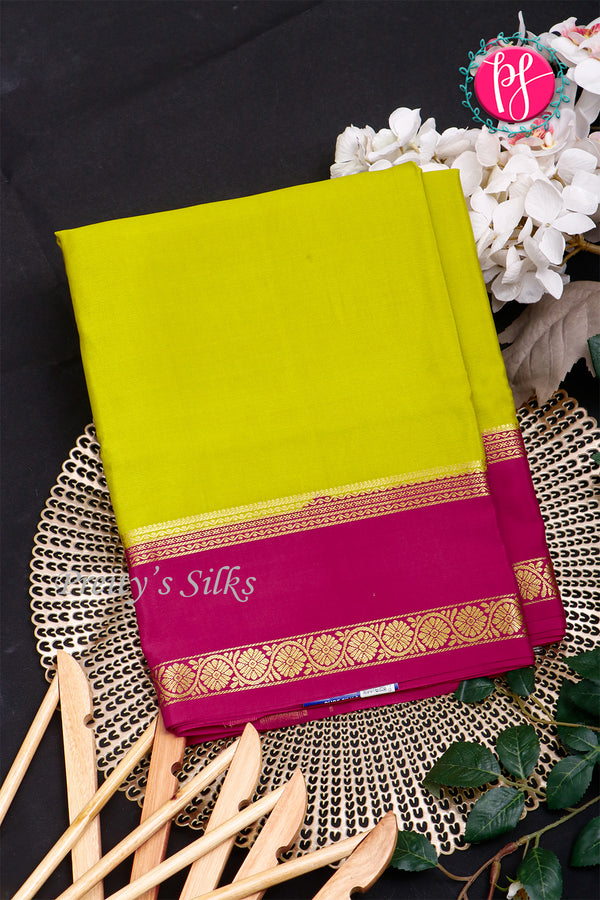 Pure Mysore Crepe Silk Saree-Pisatgreen And Pink- PA22264
