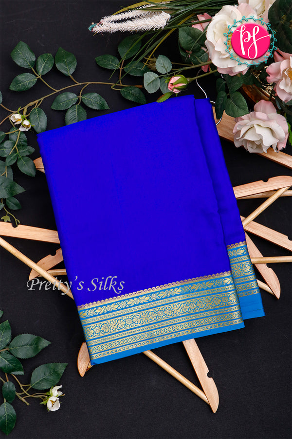 Pure Mysore Crepe Silk Saree-Royalblue And Tealblue- PA28962