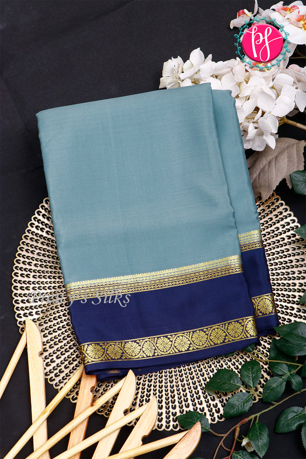 Pure Mysore Crepe Silk Saree-Bluishgrey And Navyblue-PA22264
