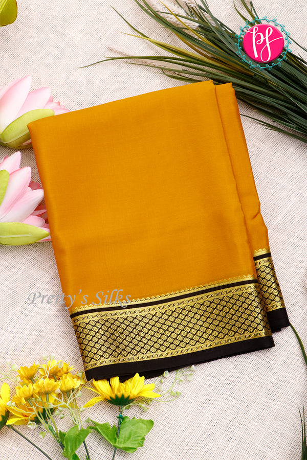 Pure Mysore Crepe Silk Saree-Mustardyellow And Black-PA22389
