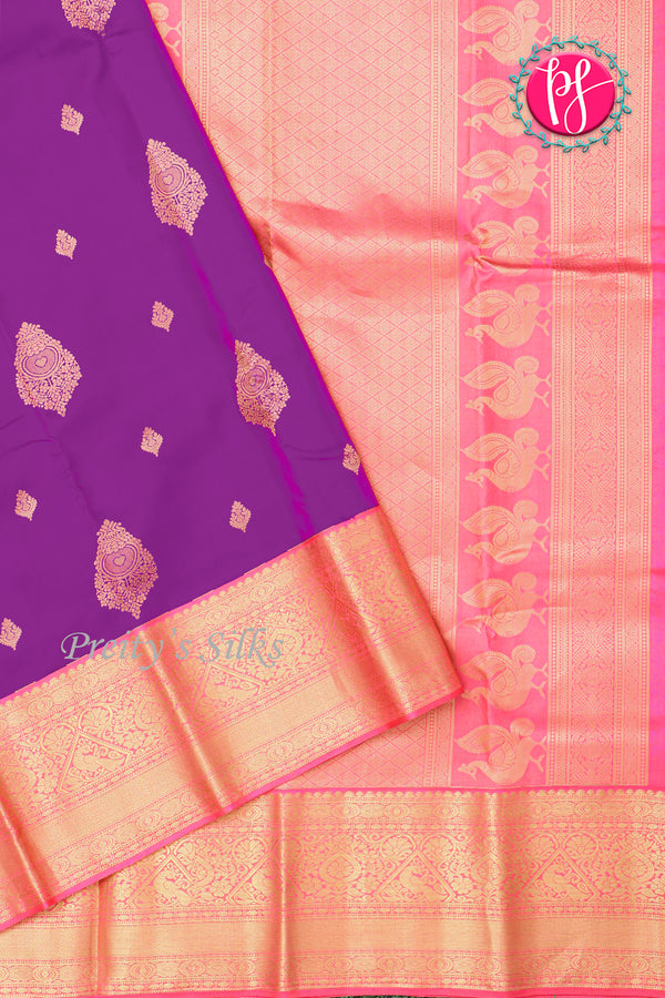 Pure Kanchipuram Silk Saree-Lavender And Pink-PA23552