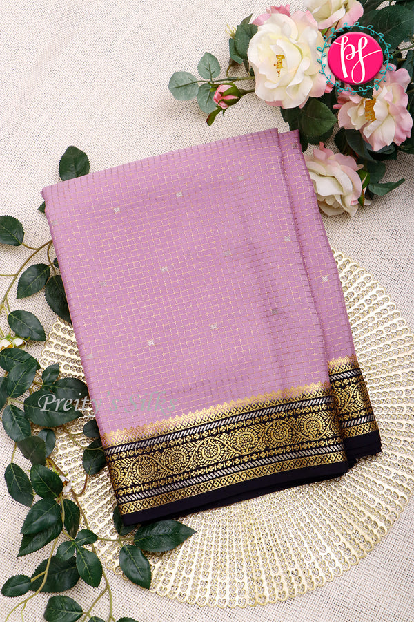 Pure Mysore Crepe Silk Saree-Mauvepink And Black-PA46766