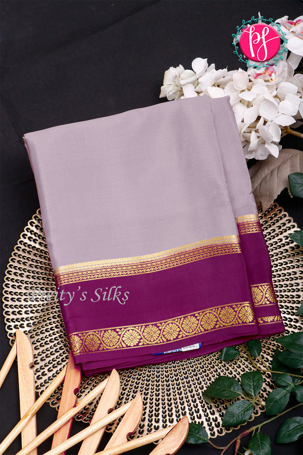 Pure Mysore Crepe Silk Saree-Grayish-pink And Wine- PA22264