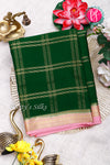 Pure Mysore Crepe Silk Saree-Doublechecks-Bottlegreen And Babypink-PA26523