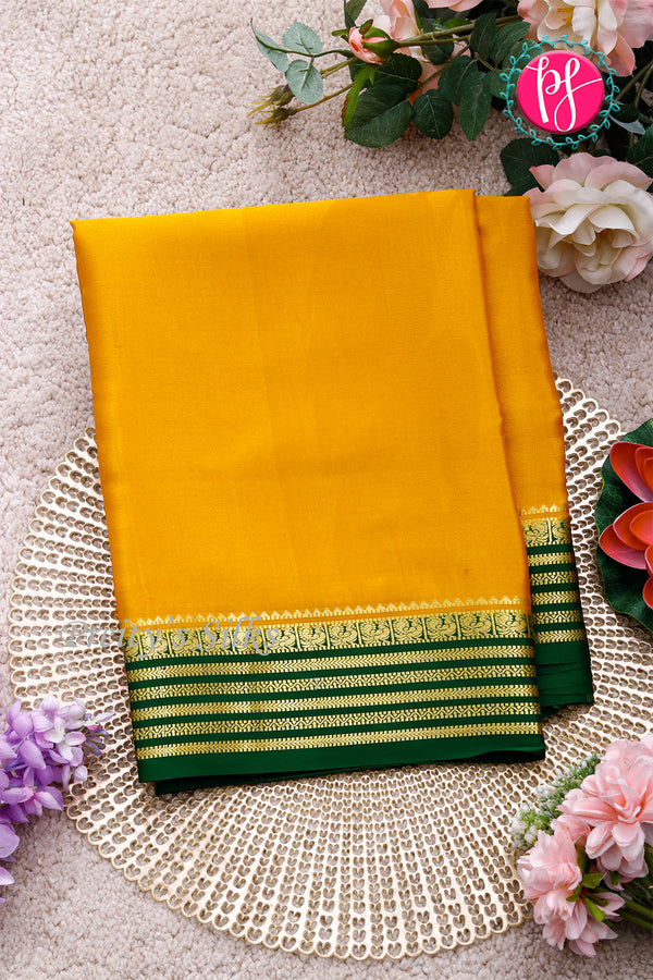 Pure Mysore Crepe Silk Saree-Yellow And BottleGreen-PA28717