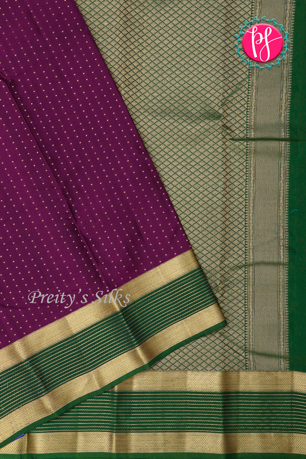 Half Pure Kanchipuram Silk Saree-Dark Plum And Bottle Green-PA25832