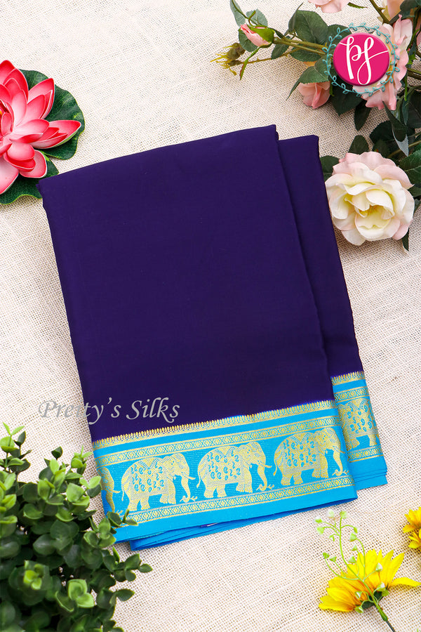 Pure Mysore Crepe Silk Saree-Contrast-Navyblue And Skyblue-PA19804