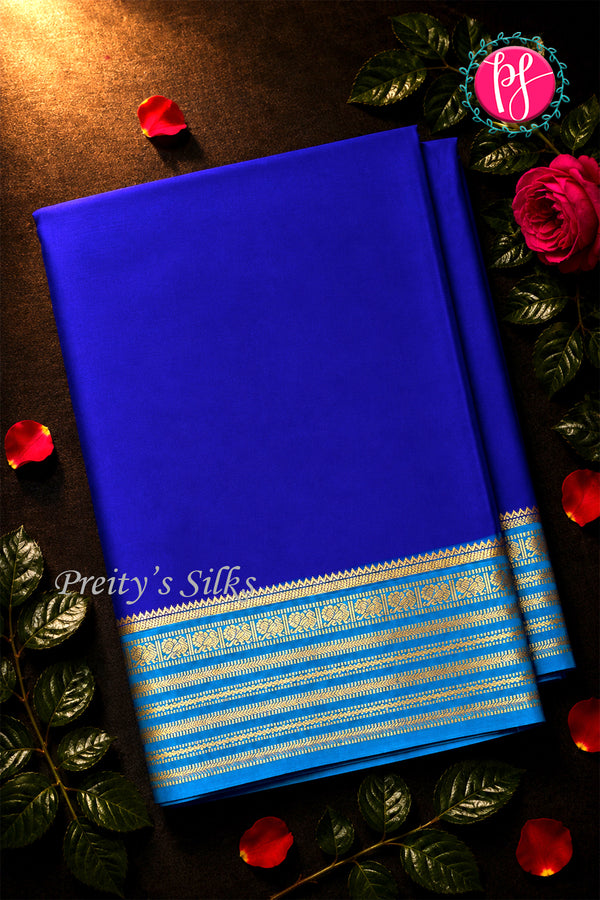 Pure Mysore Crepe Silk Saree -Royalblue And Tealblue-PA47018