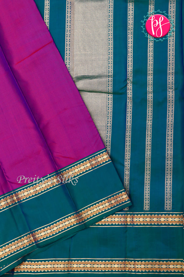 Kanchipuram Soft Silk Saree-Dualshadepurple And Peacockblue-PA20390