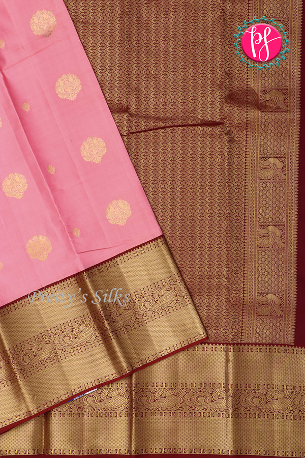Pure Kanchipuram Silk Saree-Lightpink And Marron-PA23514