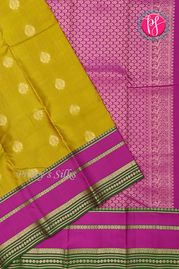Half Pure Kanchipuram Silk Saree-Olivegreen And Purple-PA24996
