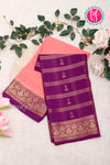 Pure Mysore Crepe Silk Saree-Peach And Wine-PA46832