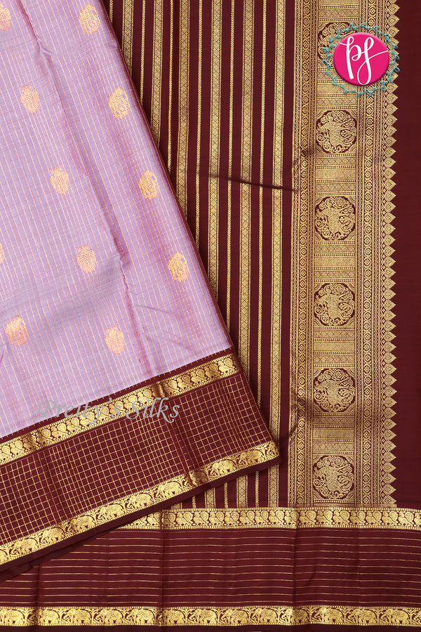 Pure Kanchipuram Silk Saree-Soft lavender And Maroon -PF85003