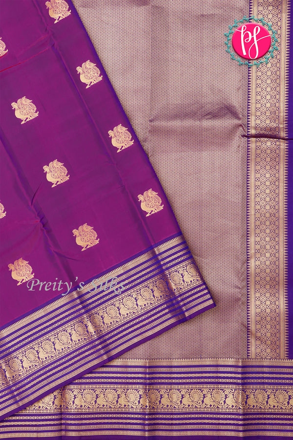 Half Pure Kanchipuram Silk Saree-Purple And Navyblue-PA25960