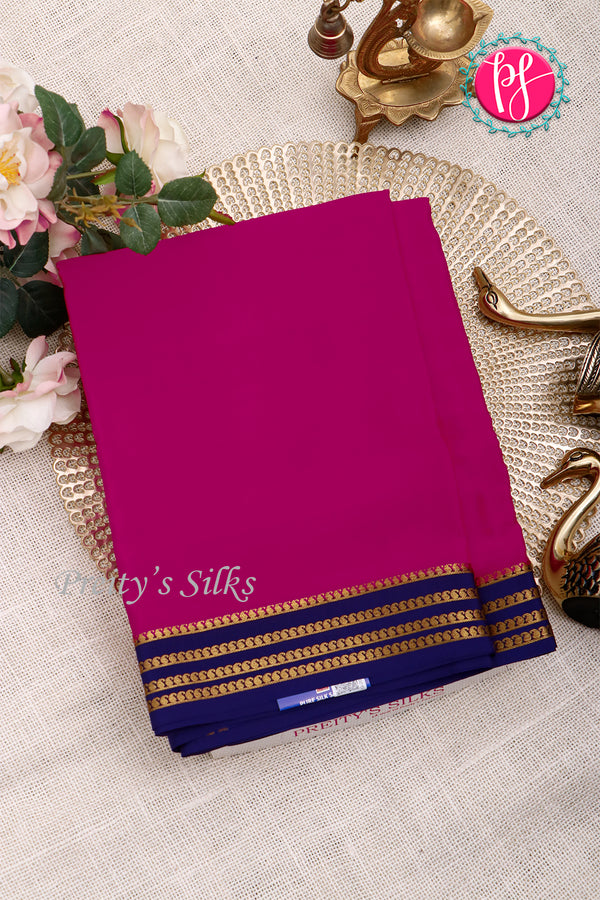 Pure Mysore Crepe Silk Saree- DeepPink And Navyblue-PA19960