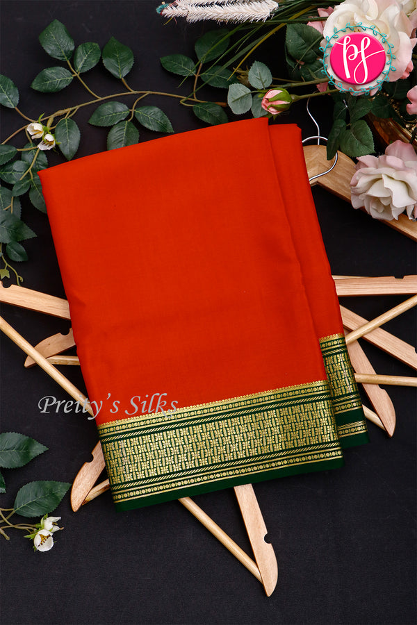 Pure Mysore Crepe Silk Saree-Rustred And Bottlegreen- PA34000