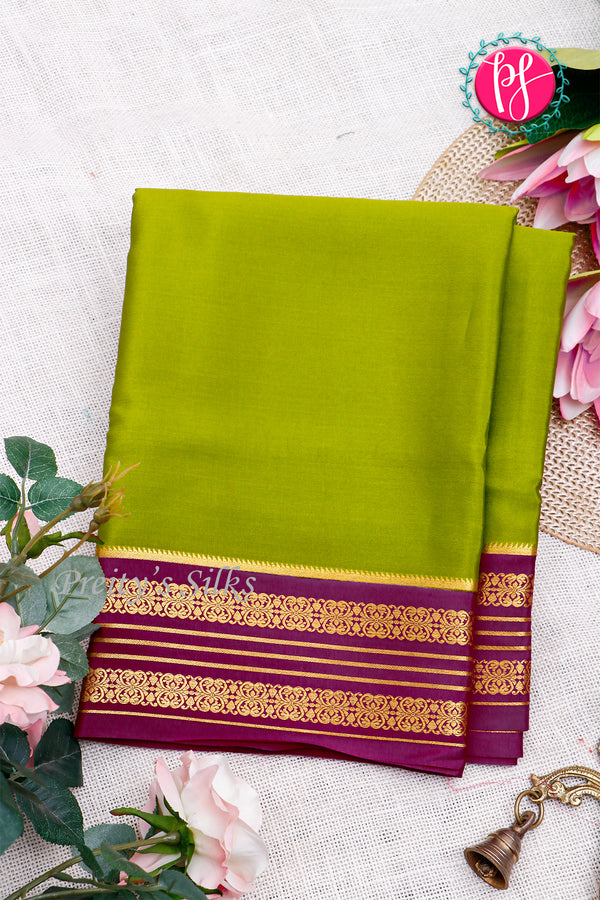 Pure Mysore Crepe Silk Saree-Olivegreen And Purple-PA29023