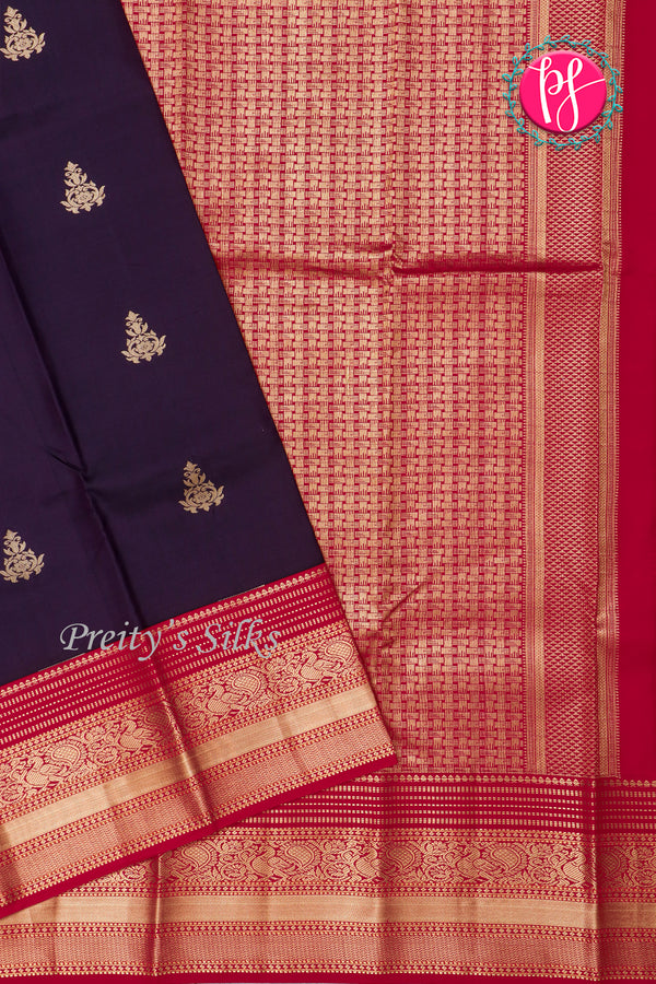 Pure Kanchipuram Silk Saree-Deepdarkplum And Red-PA23601