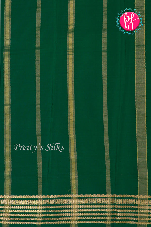 Pure Mysore Crepe Silk Saree-Mustardyellow And Bottlegreen-PA26302