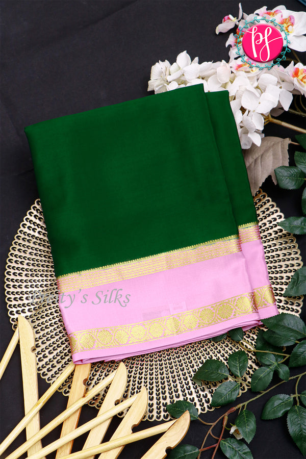 Pure Mysore Crepe Silk Saree-Bottlegreen And Babypink-PA22264