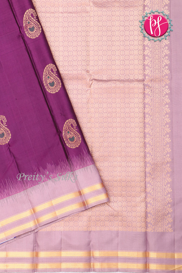 Pure Kanchipuram Silk Saree-Purple And Dustyrose-PF04406